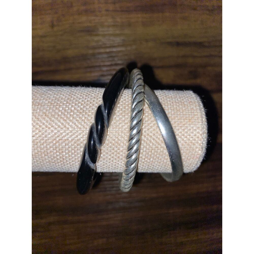 Patricia Nash 3-Piece Bangle Bracelet Set Black & Silver M/L NWT $59 - Picture 3 of 8